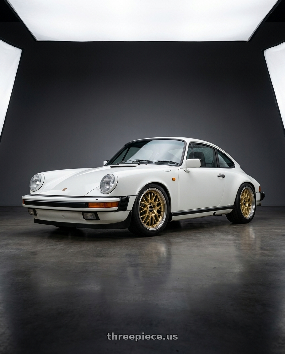 1975 porsche 911 turbo carrera 930, white with BBS RS-GT 5x130 18x8 +50 Gold w/ Machined Lip wheels