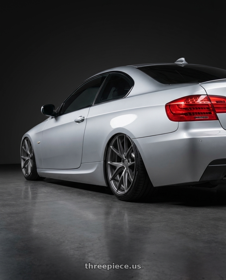 2012 BMW 3 Series E92 with Niche 1PC M116 MISANO 5X120 19X8.5 +35 MATTE GUN METAL wheels rear three quarter view slight stretch tires