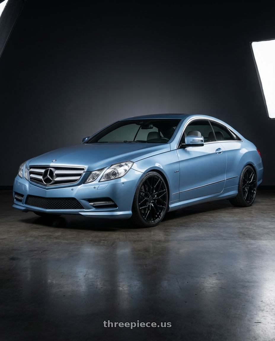 2014 Mercedes-Benz E-Class Coupe C207 with Avant Garde Wheels M520R 5X112 19x8.5 +35 Gloss Black wheels front three quarter view lowered stance
