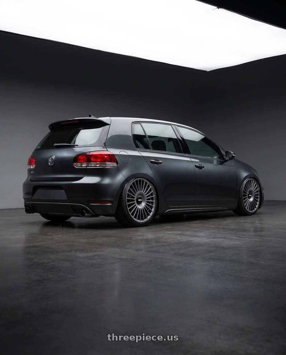 2013 volkswagen gti with Rotiform RC202 GRZ BLANK 18x8.5 +45 MATTE ANTHRACITE wheels rear three quarter view slight stretch tires