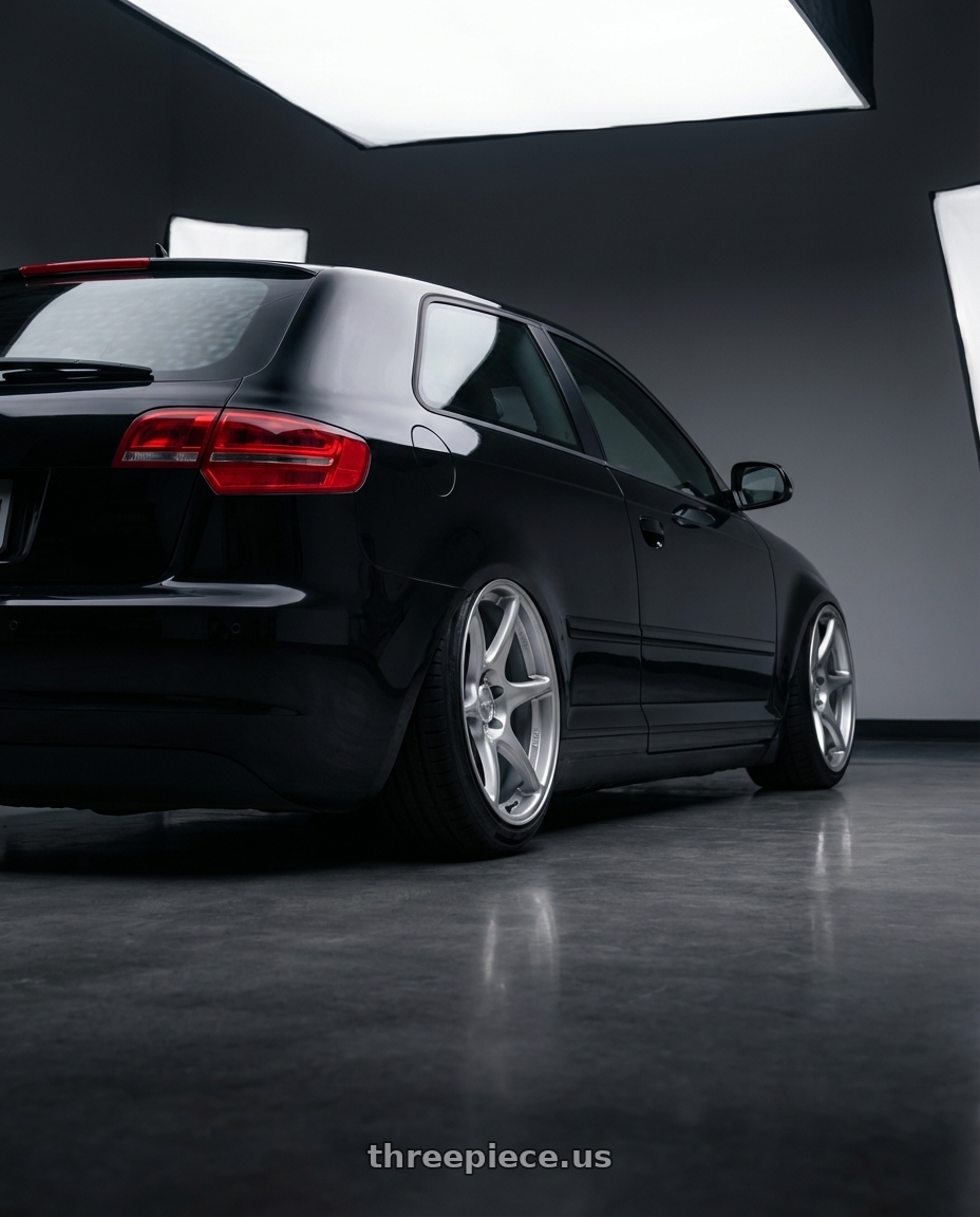 2012 Audi A3 8P with Kansei K11S Tandem 5X112 19x9.5 22 Hyper Silver wheels rear three quarter view slight stretch tires