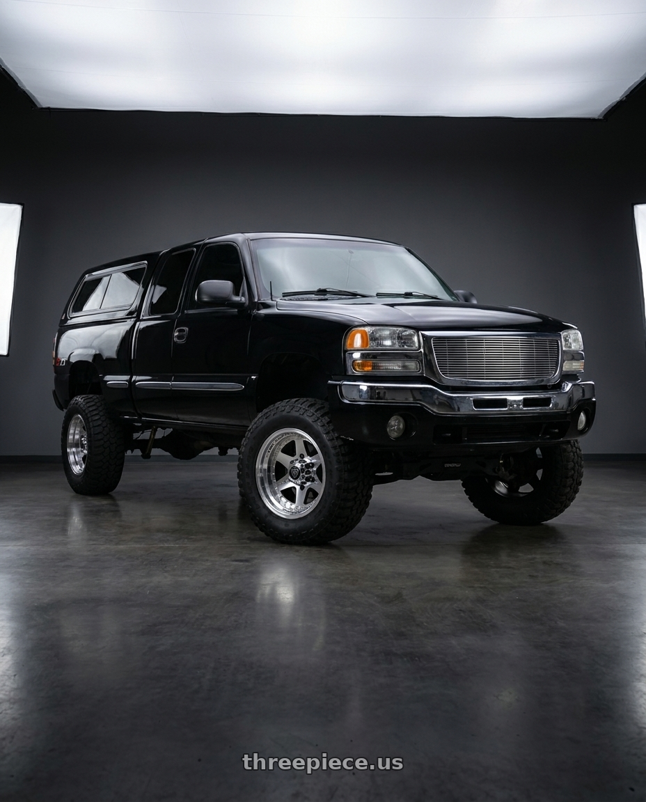 2001 GMC Sierra SLE black with WHITE DIAMOND W3910 6x139.7 16x10-44 BLACK / MACHINED wheels