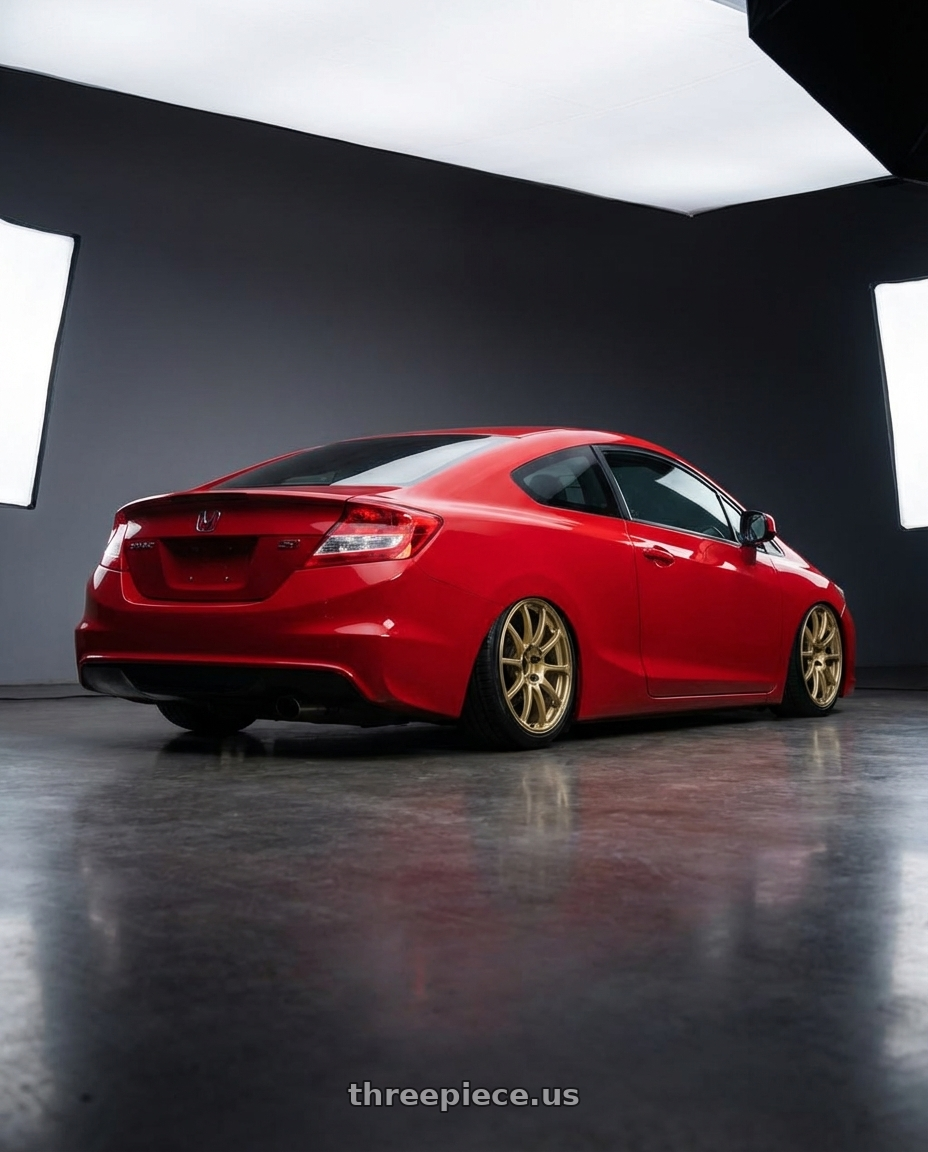 2015 Honda Civic Si with Advan RCIII 5x114.3 18x8.5+38 Gold wheels rear three quarter view slight stretch tires