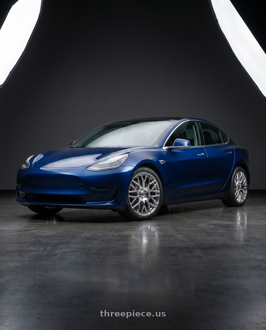 2018 Tesla Model 3 Long with TOUREN TR76 3276 5x114.3 18x8 +35 CHROME wheels