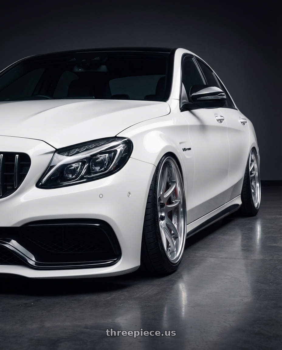 2017 Mercedes-Benz W205 C63S AMG with Work Emotion Cr 3P 5x100 18x8.5-31 R Disk Burning Silver wheels