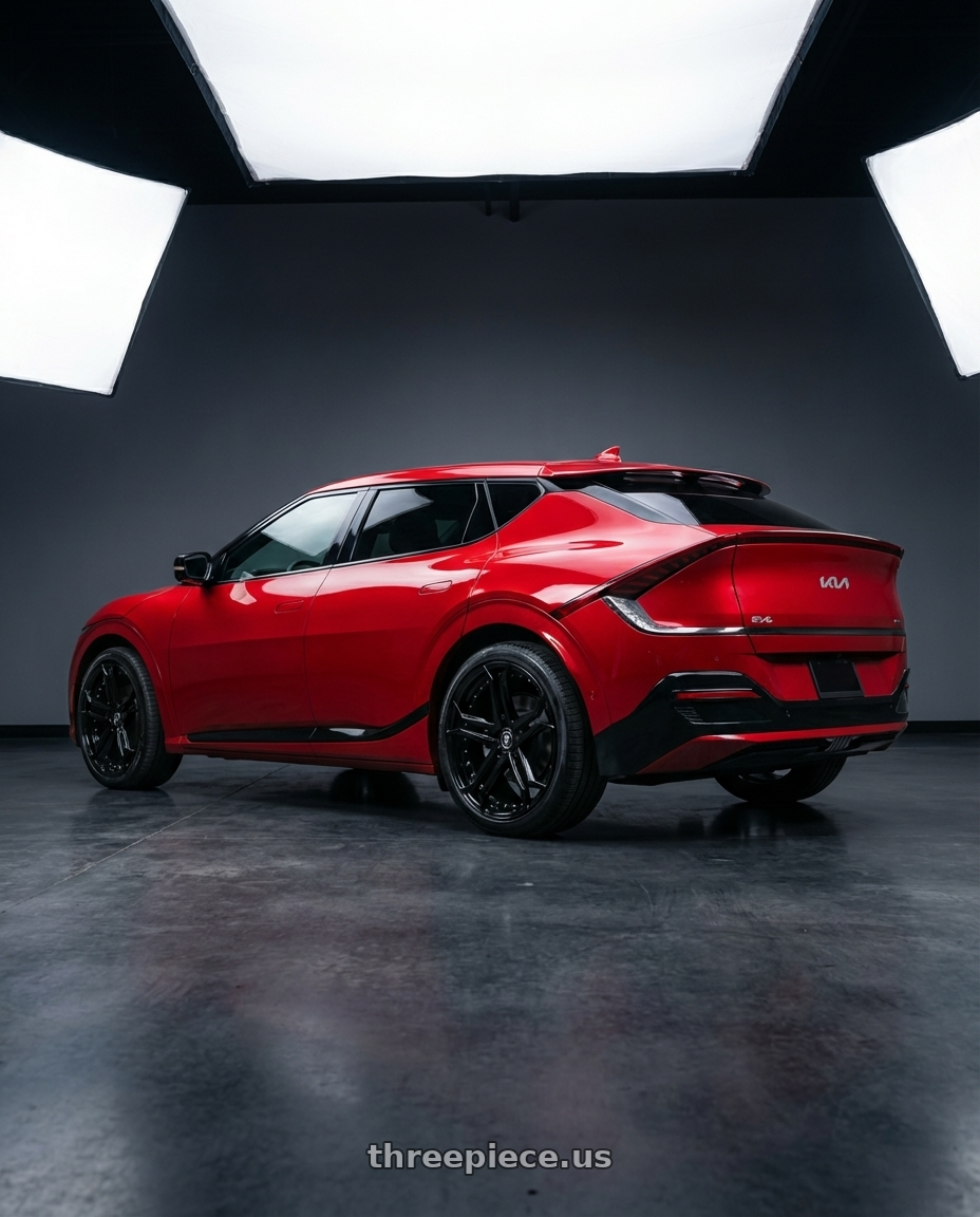 2024 kia ev6 with MARQUEE WHEELS M3284 5x112 20x9+35 BLACK - GLOSSY BLACK wheels rear three quarter view square tires