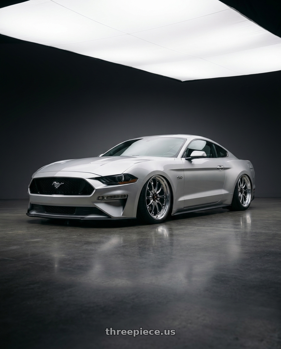 2018 Ford mustang with WELD Performance Belmont 5x114.3 20x10.5 +50 Gloss Black/Milled Diamond Cut Lip wheels