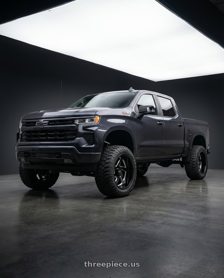 2023 Chevrolet Silverado 1500 with Moto Metal MO400 6X139.7 22X14 -76 GLOSS BLACK MILLED wheels