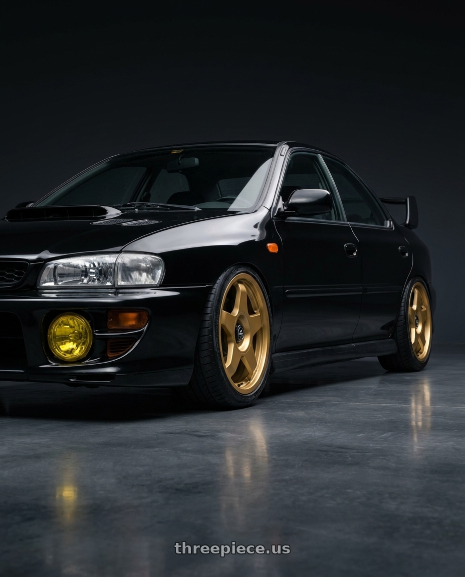 1998 Subaru Impreza GC8 with fifteen52 CHICANE 5x114.3 / 5x120 19x8.5 +35 GOLD (GLOSS GOLD) wheels
