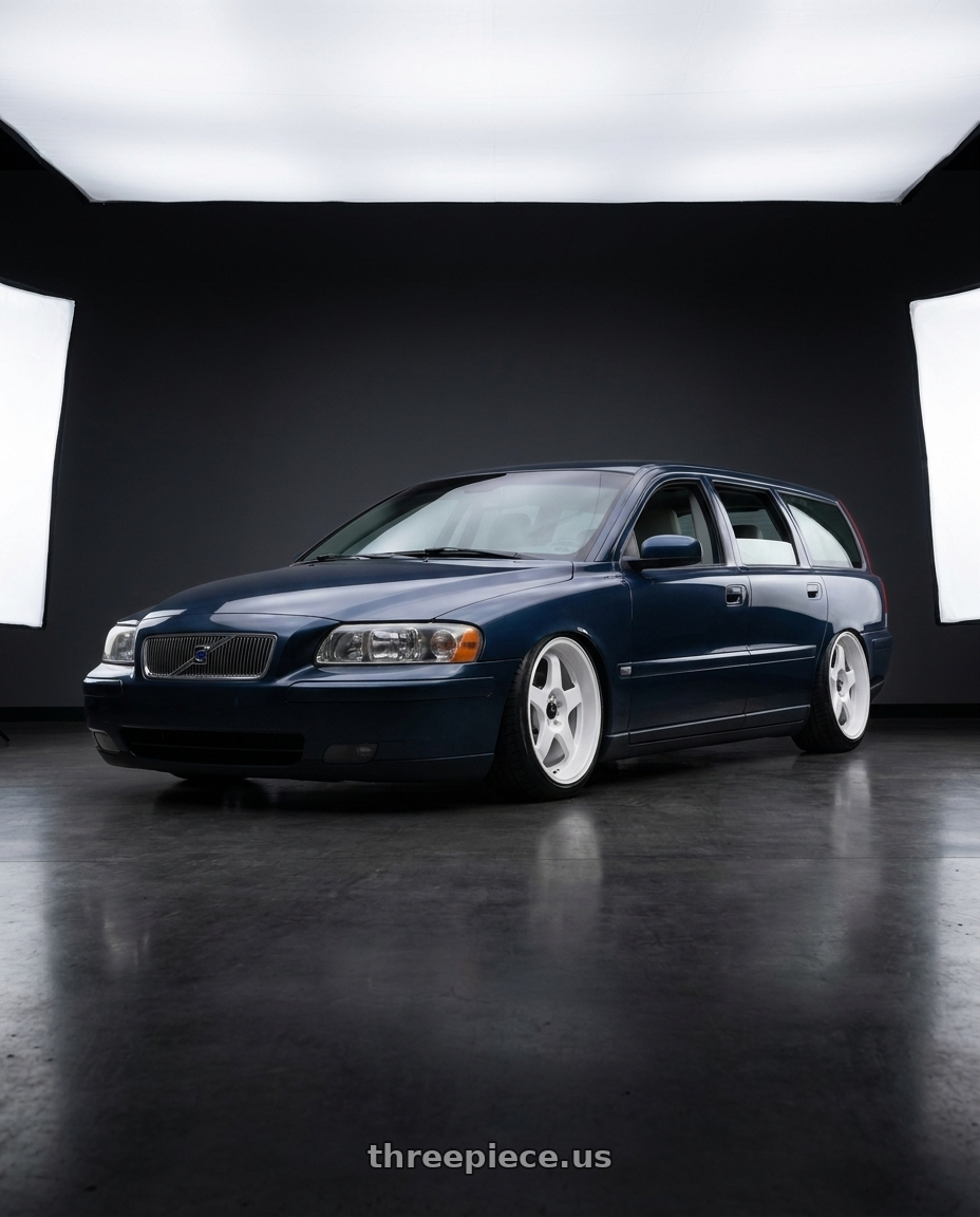 2007 Volvo V70 2.4 with Vors SP1 5x108 17x8  +35 All White wheels front three quarter view stanced stance
