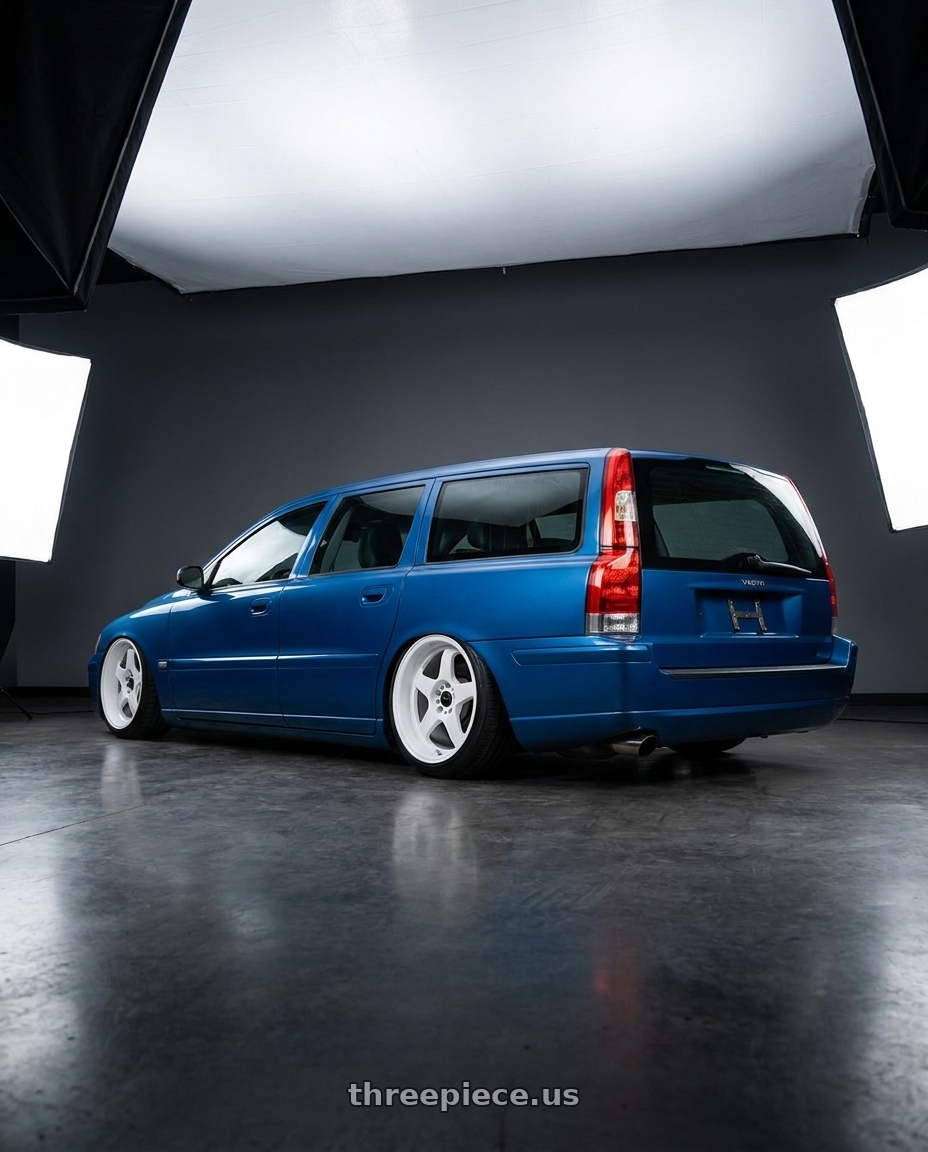 2007 Volvo V70 2.4 with Vors SP1 5x108 17x8  +35 All White wheels rear three quarter view slight stretch tires