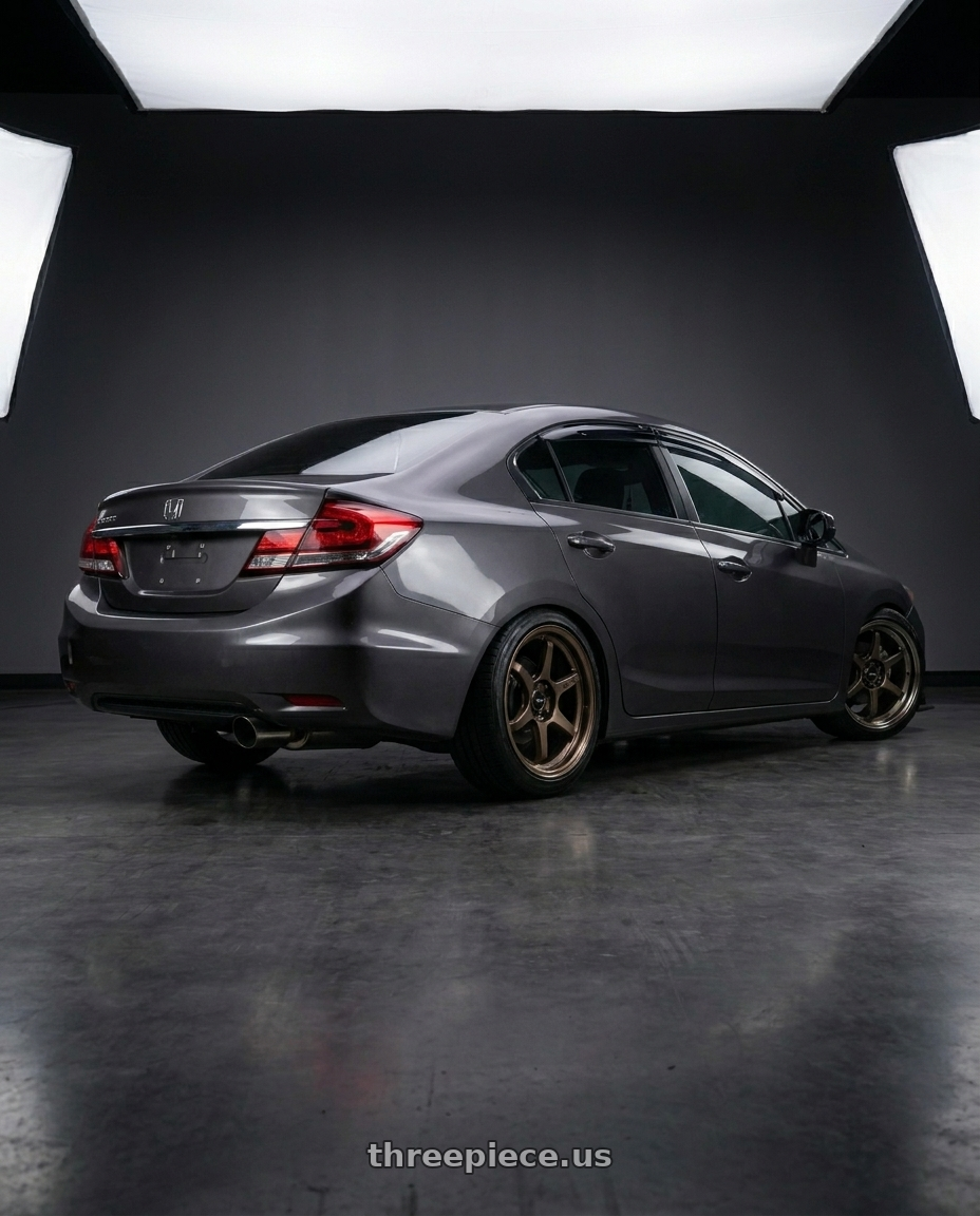2015 Honda Civic LX with Enkei TS-5 5x114.3 17x8+40 Bronze wheels rear three quarter view square tires