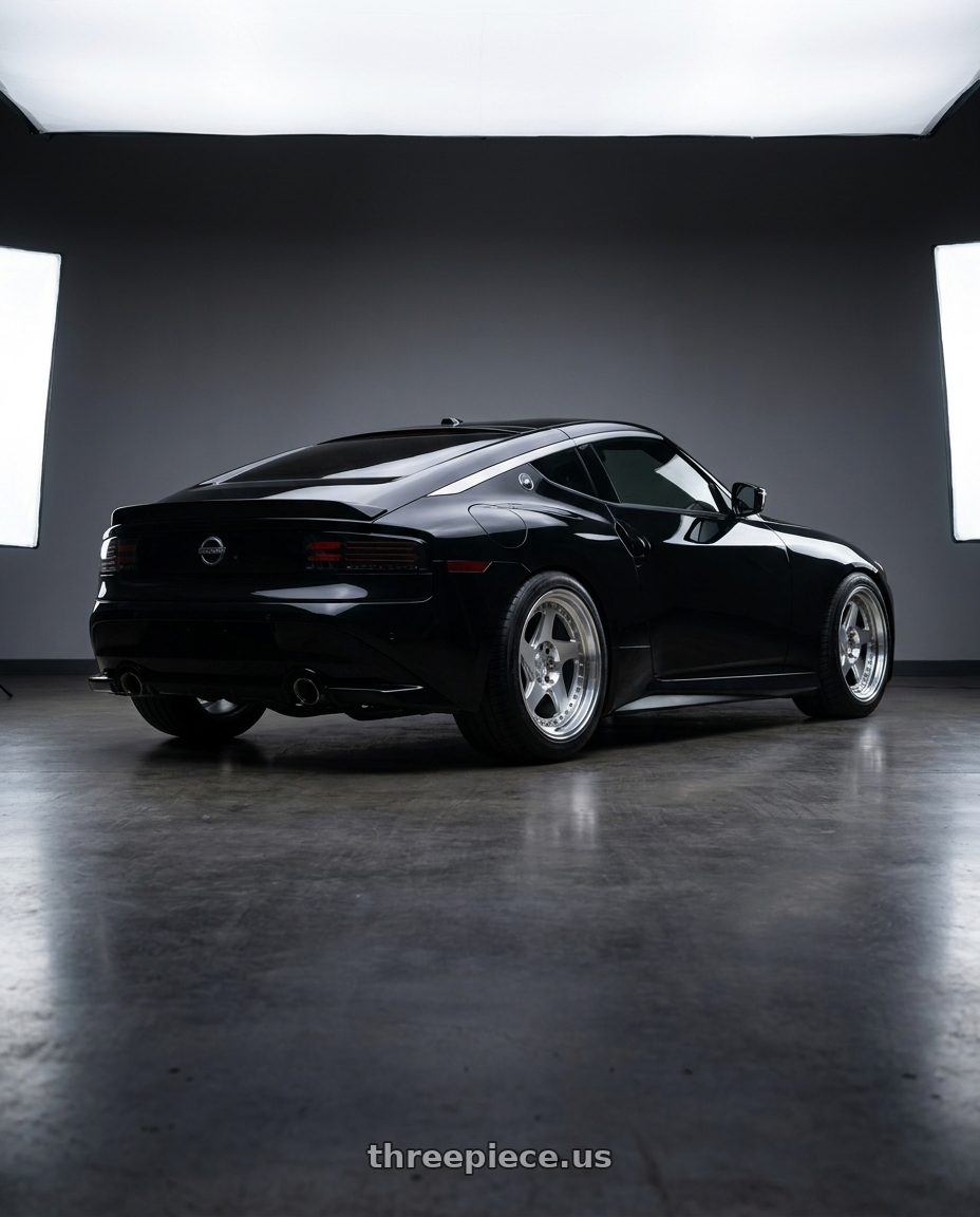 2024 Nissan Z Sport  with Aodhan AH01 5x114.3 18x9.5+30 Silver w/Machined Face wheels rear three quarter view meaty tires