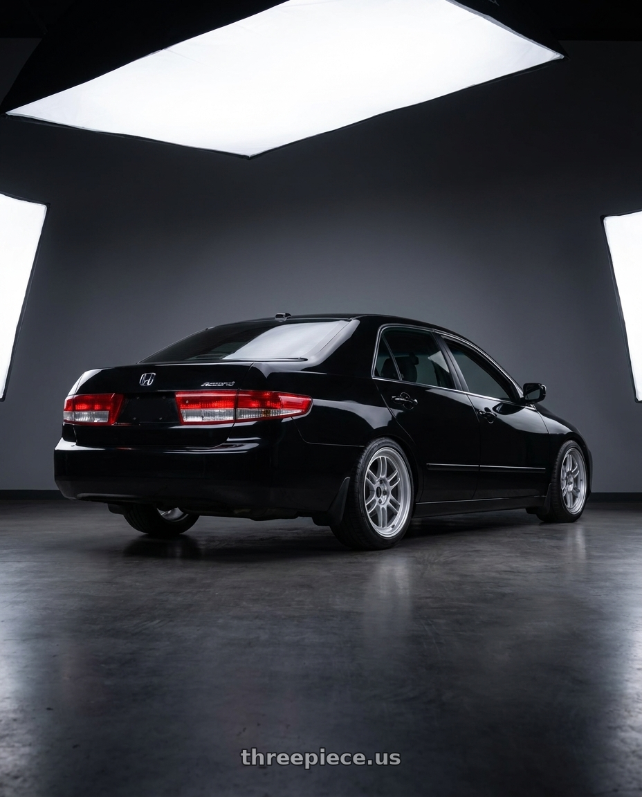 2005 honda accord 黑 with Enkei RPF1 5x114.3 18x7.5+48 Silver wheels rear three quarter view slight stretch tires