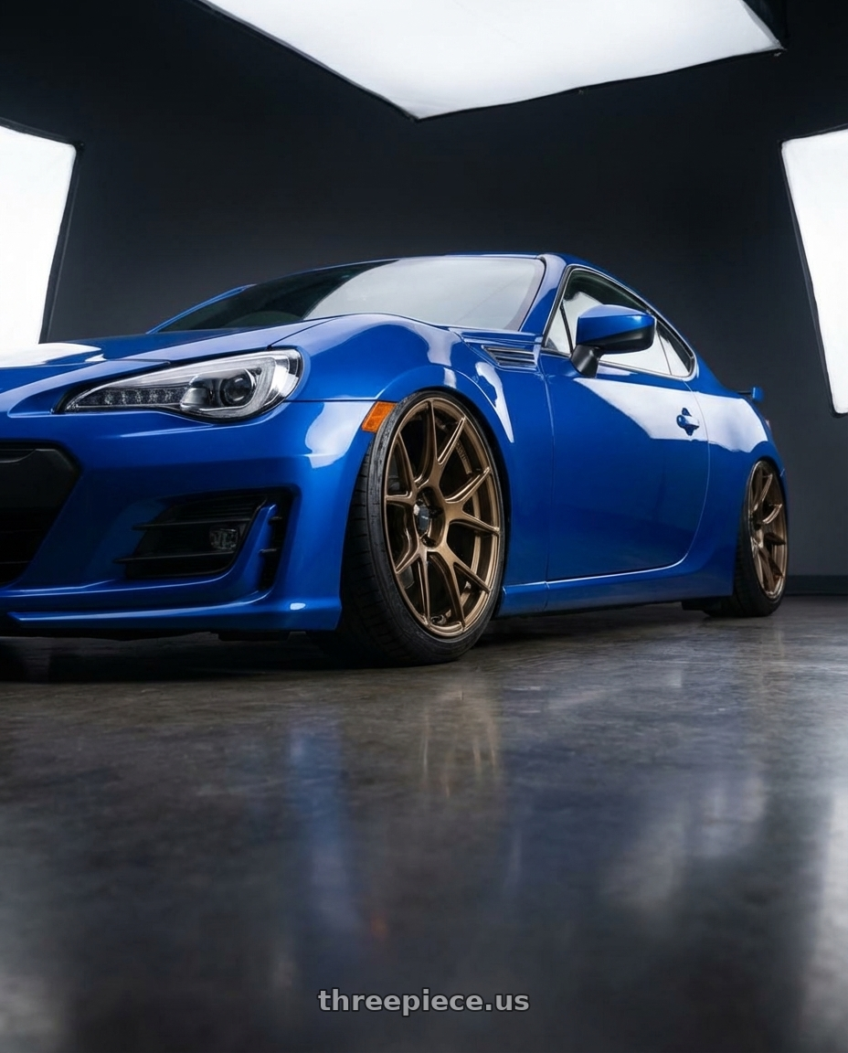 2017 Subaru BRZ with Konig Ampliform 5x100 18x8.5+44 Gloss Bronze wheels front three quarter view stanced stance