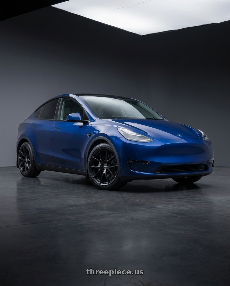 2023 Tesla Model Y with ESR Wheels FORGETECH SERIES RF2 5x100 18x9.5 +35 Matte Black wheels