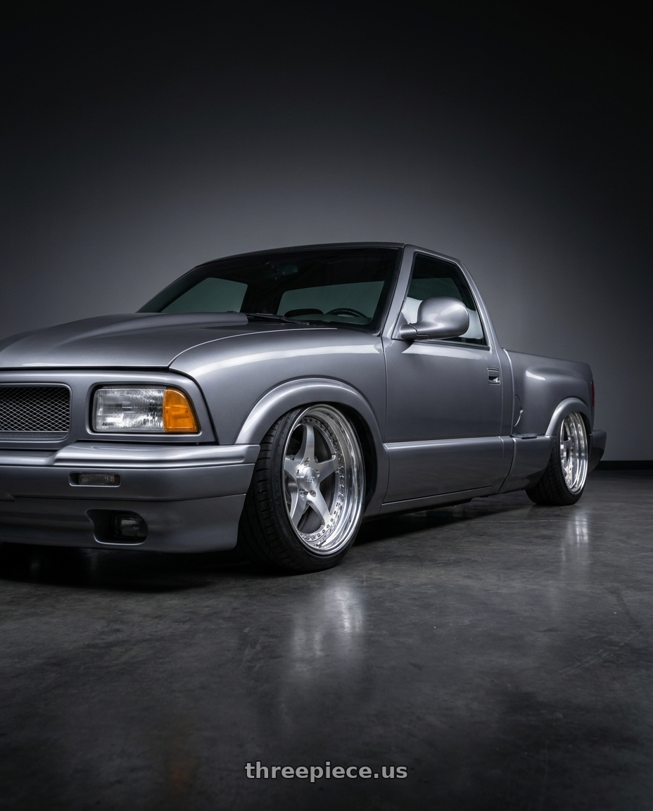1994 GMC Sonoma with CCW SA50 5x120.65 20x9.5 +30 Polished wheels front three quarter view lowered stance