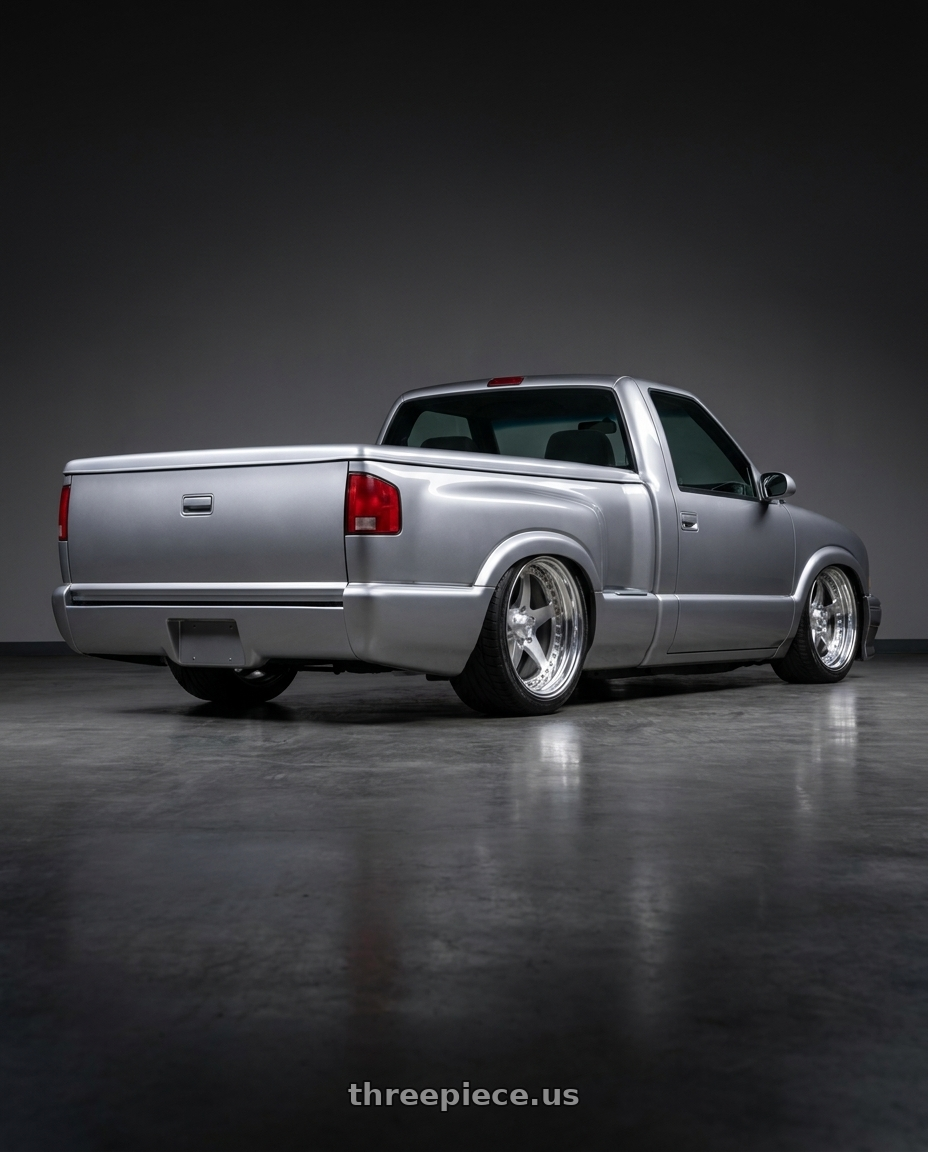 1994 GMC Sonoma with CCW SA50 5x120.65 20x9.5 +30 Polished wheels rear three quarter view extreme stretch tires