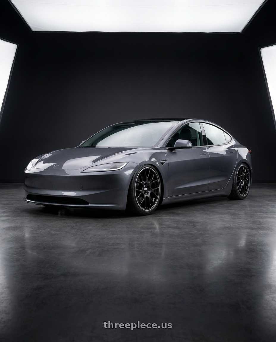 2024 Tesla model 3 with BBS CH-R 5x112 18x8.5 +47 Satin Black Polished Rim Protector wheels