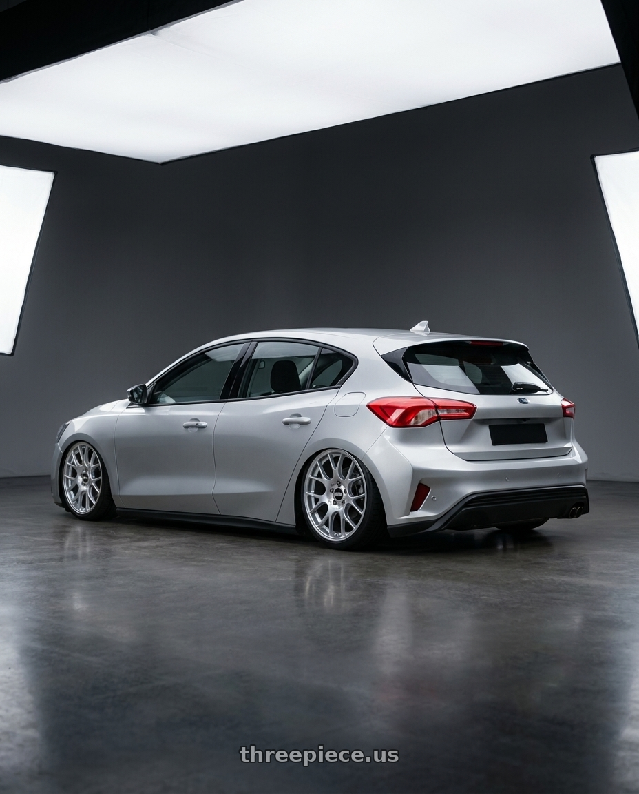 2020 ford focus with BBS CH-R 5x130 19x11 +56 Brilliant Silver Polished Rim Protector wheels rear three quarter view square tires