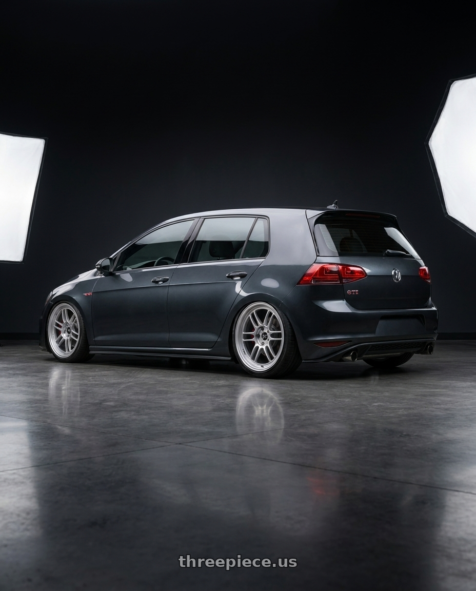 2015 Voltswagon gti with Enkei RPF1 5x114.3 18x8.5+30 Silver wheels rear three quarter view slight stretch tires