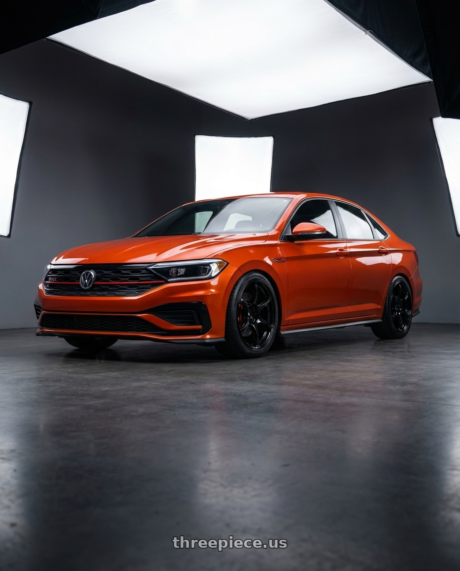 2023 Volkswagen Jetta GLI MK7 with Advan RGIII 5x112 18x8+50 Gloss Black wheels front three quarter view lowered stance