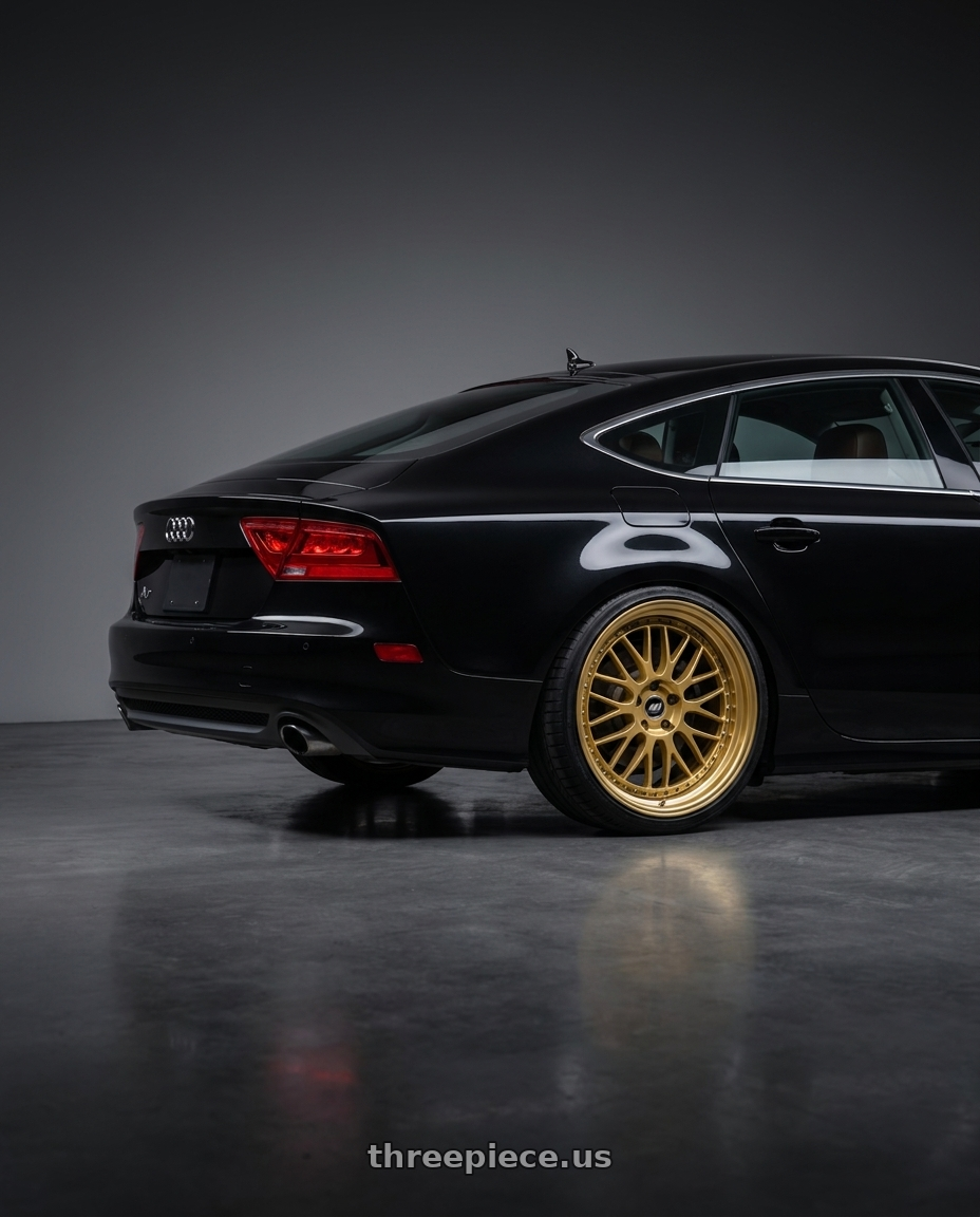 2012 audi A7 with Work Zistance W10m 5x114.3 19x8.5+30 w disk Crystal Silver wheels rear three quarter view square tires
