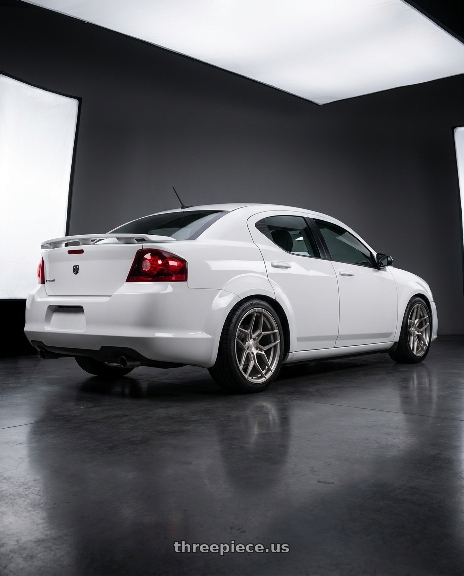 2011 Dodge Avenger with Rohana RFX11 5x114.3 19x8.5+35 Brushed Titanium wheels rear three quarter view square tires