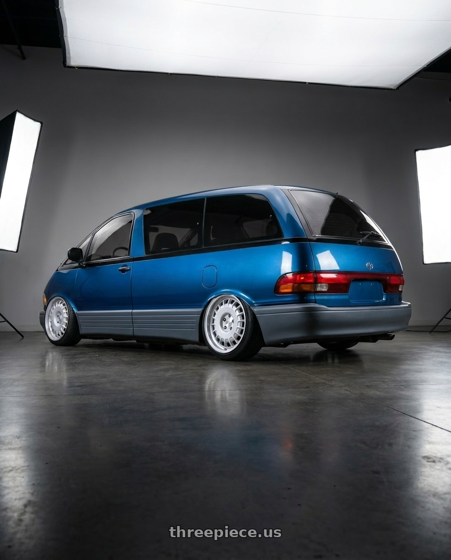 1997 toyota previa with Rotiform RC205 PMF 5X120 20x10 +40 GLOSS SILVER wheels rear three quarter view slight stretch tires