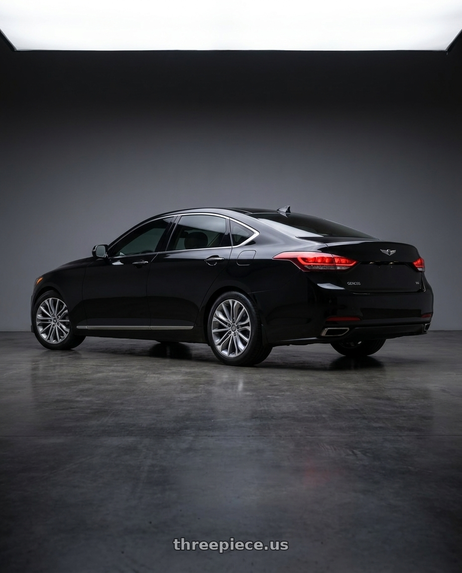 2016 hyundai genesis 3 8 with O.E. Revolution TS-1 5x114.3 19x8.5 +35 Space Gray wheels rear three quarter view square tires
