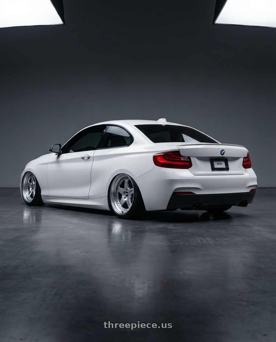 2018 BMW 2 Series F22 with ESR Wheels APEX SERIES AP5 5x120 19x8.5 +30 Hyper Silver wheels rear three quarter view slight stretch tires