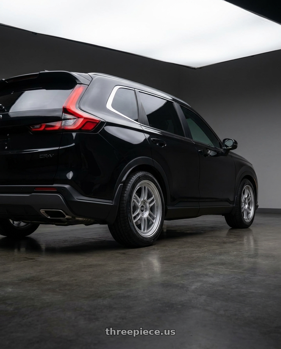 2025 Honda crv6 with Enkei RPF1 5x114.3 18x7.5+48 Silver wheels rear three quarter view square tires