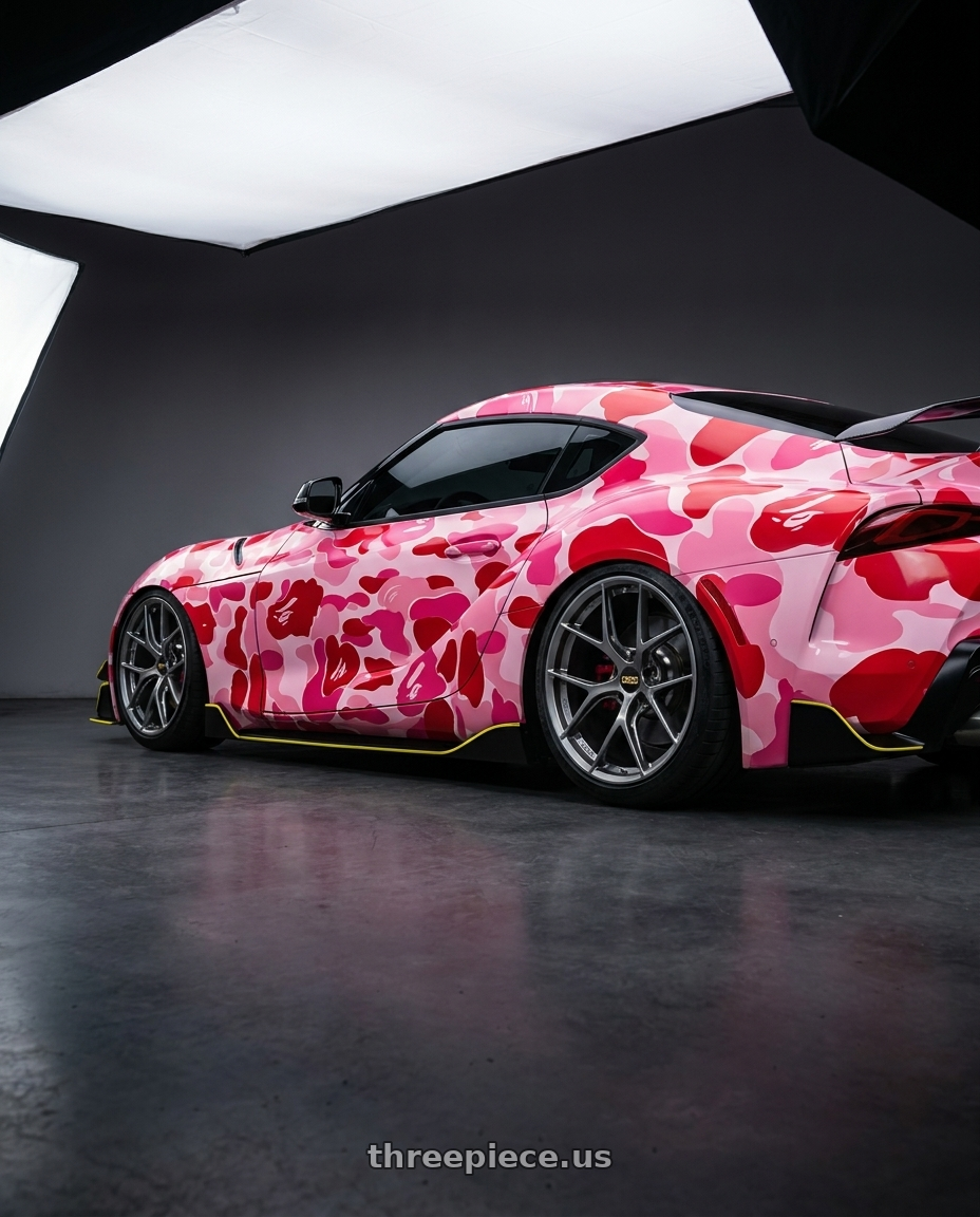 2021 Toyota supra with BBS FIR Center Lock 20x12 +44 wheels rear three quarter view slight stretch tires