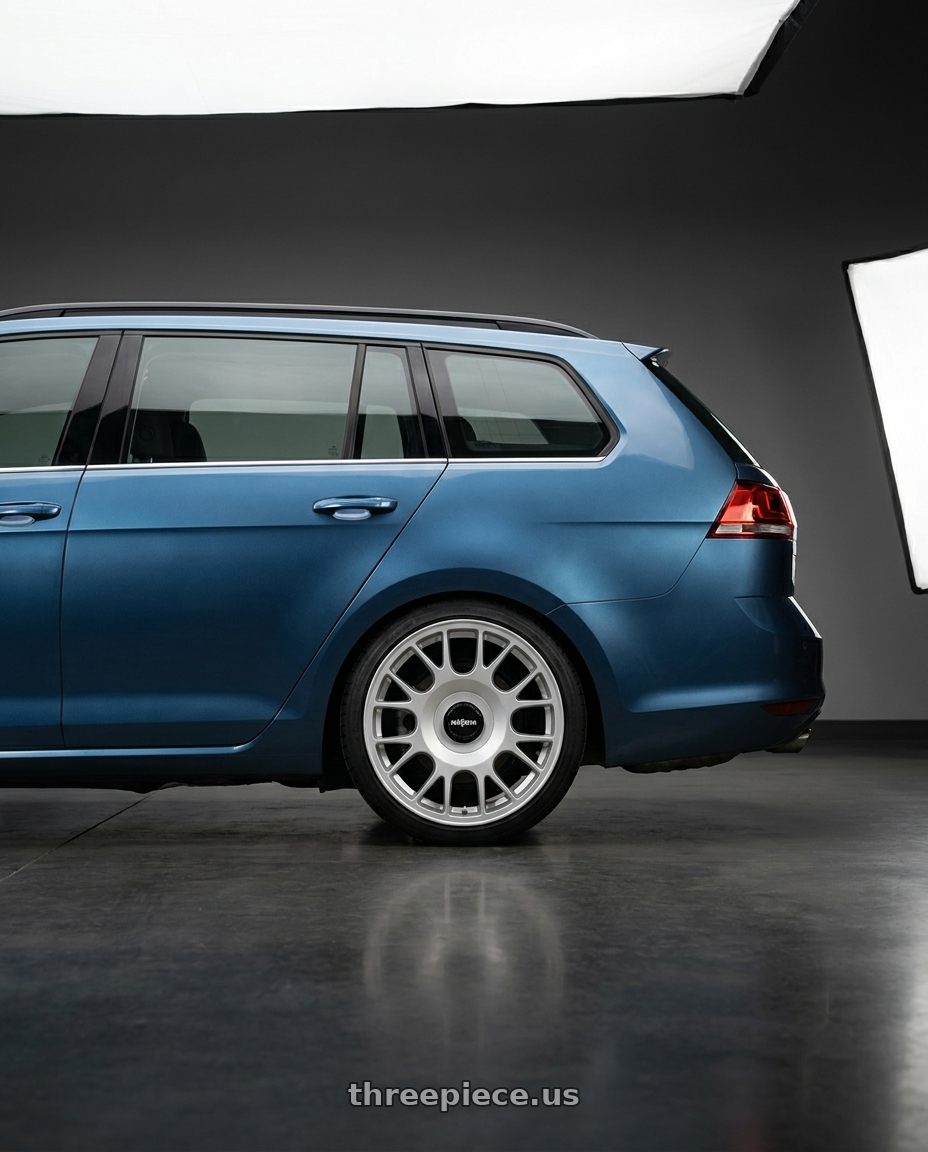 2016 Volkswagen Golf Sportwagon SE Silk Blue Metallic  with Rotiform 1PC R188 TUF-R 5X112/5X114.3 18X8.5 +45 SILVER wheels rear three quarter view square tires