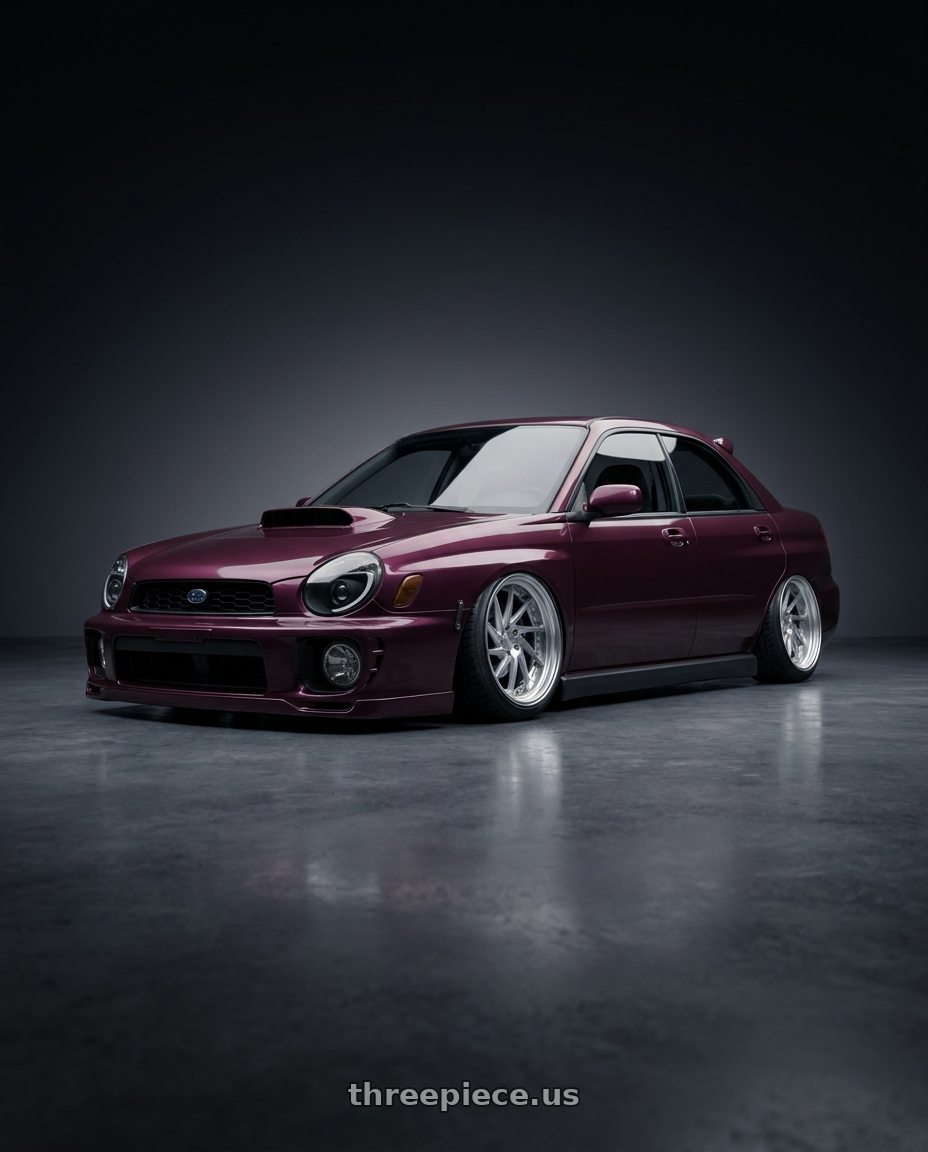 2002 Subaru impreza wrx plum with Work Gnosis Cvs 5x114.3 19x7.5+45 H Disk Brush Silver Clear wheels