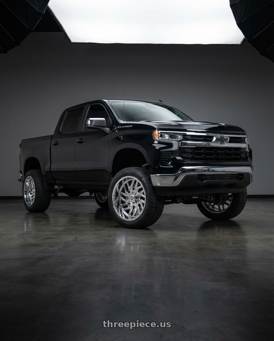 2023 Chevrolet silverado 1500 LT Black with TIS 544C 5x139.7/5X150 20x9 +17 Chrome Plated wheels