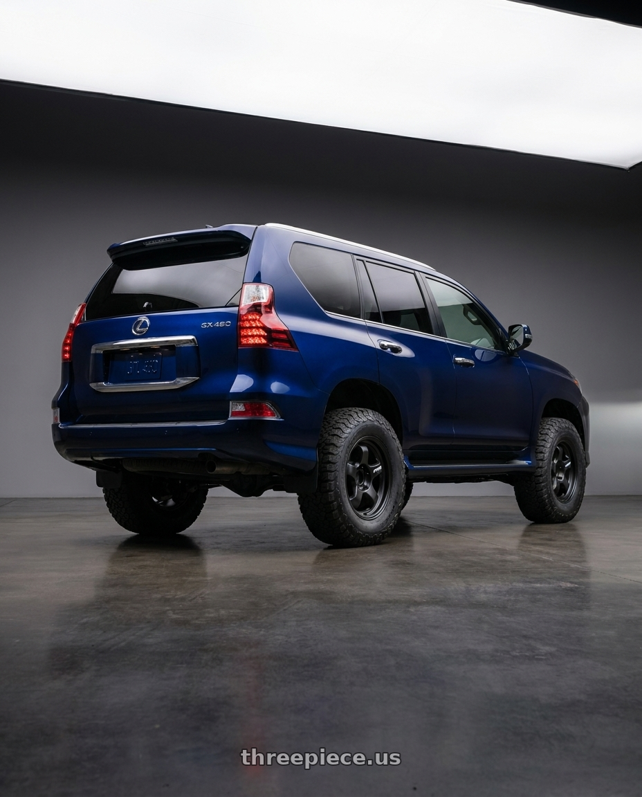 2022 LEXUS GX460 with WORK Meister S1 SUV 6x139.7 18x9+18 Matte Black wheels rear three quarter view meaty tires