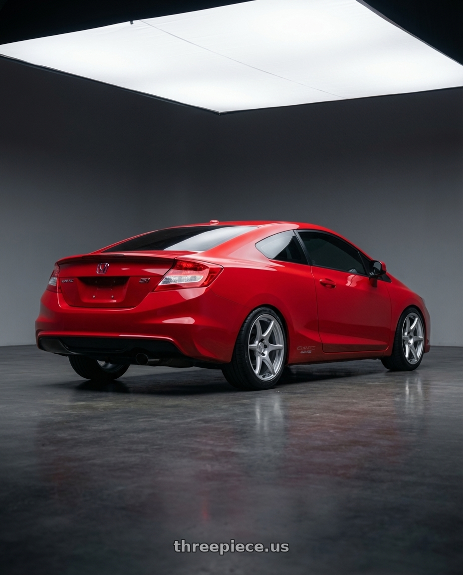 2015 Honda Civic Si with Kansei K11S Tandem 5x114.3 17x9.5 12 Hyper Silver wheels rear three quarter view square tires