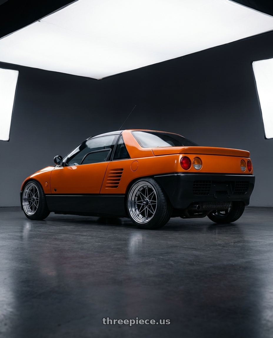 1992 mazda az1 with EQUIP 03 Black Polish 4x100 15x7 +7MM wheels rear three quarter view slight stretch tires