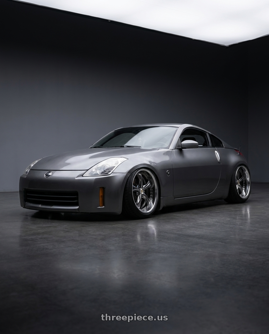 2007 Nissan 350z with Work Wheels VS-KF 5x114.3 18x10.5+2 Brilliant Silver Black O Disk FULL REVERSE wheels