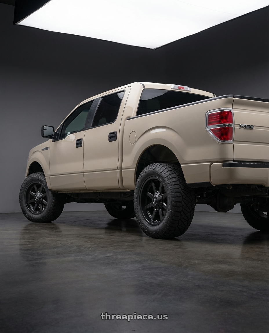 2013 Ford F-150 with Fuel 1PC D436 MAVERICK 6X135/6X139.7 20X9 +19 SATIN BLACK wheels rear three quarter view meaty tires