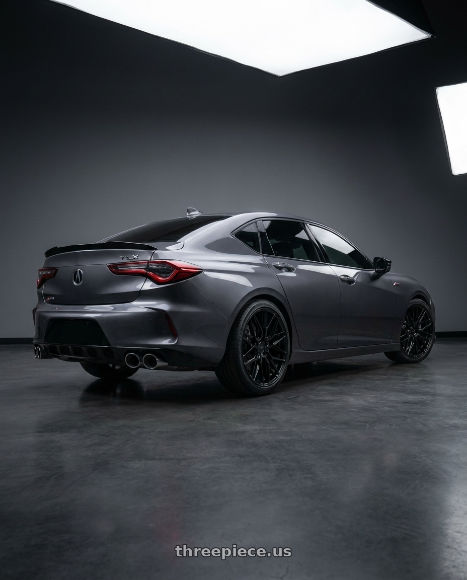 2021 Acura TLX A-Spec, dark grey with Niche 1PC M224 GAMMA 5X120 19X8.5 +35 GLOSS BLACK wheels rear three quarter view square tires