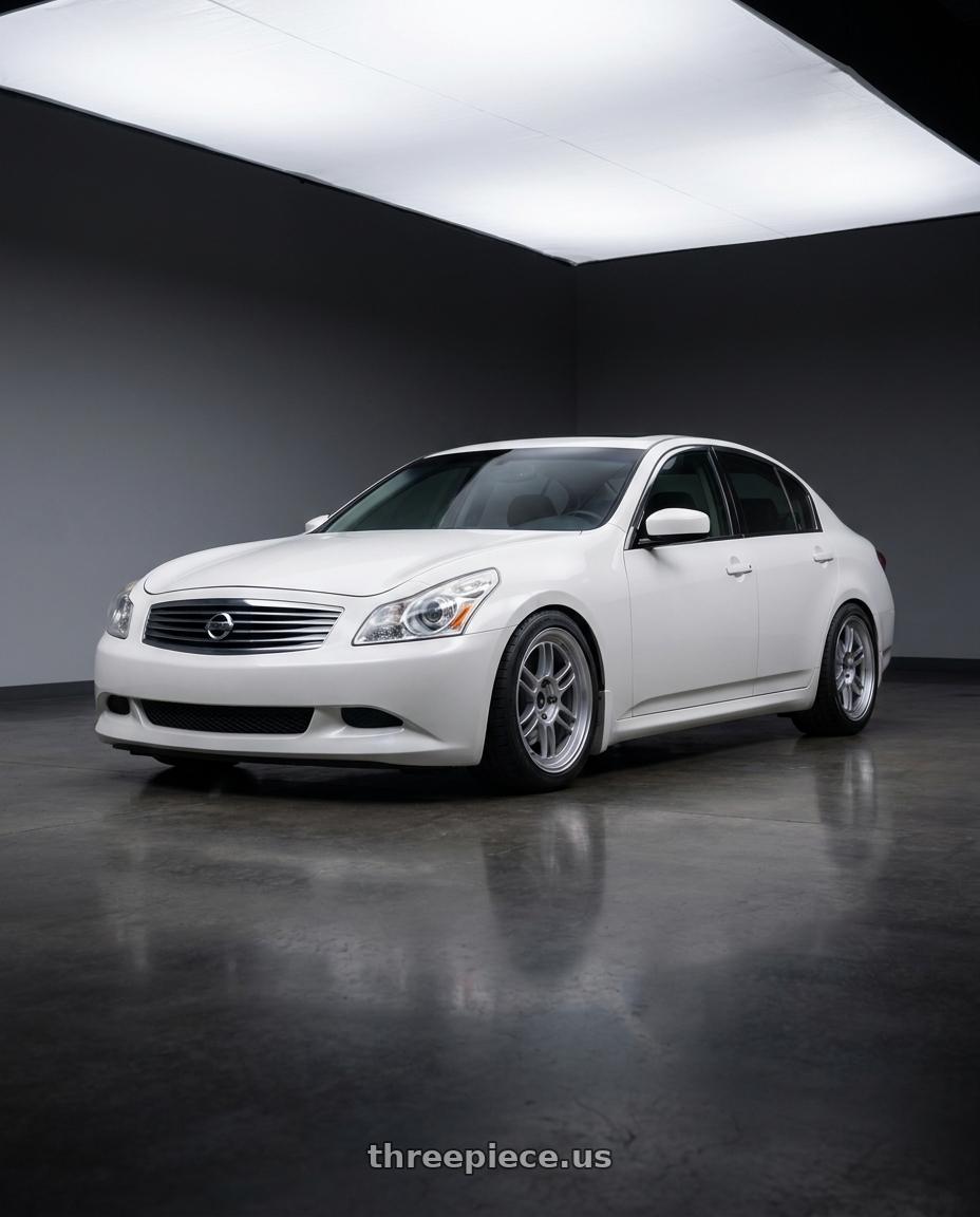 2008 Nissan Skyline 350GT White with Enkei RPF1 4x100 17x7+35 Silver wheels