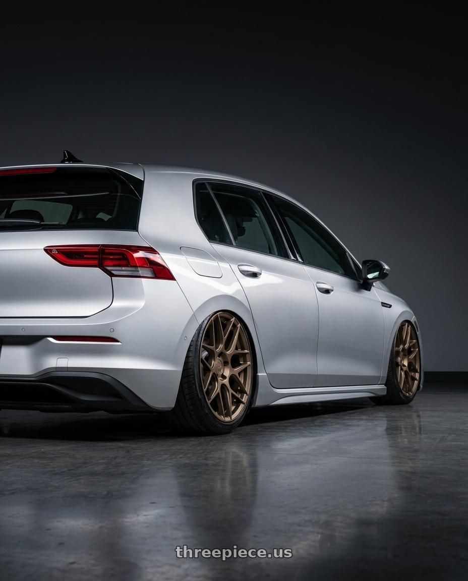 2024 Volkswagen Golf R MK8 with Aodhan AFF2 5x112 19x9.5+35 Matte Bronze wheels rear three quarter view slight stretch tires
