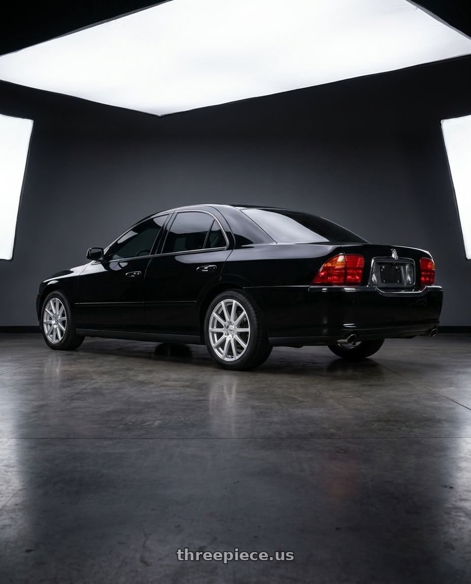 2004 lincoln ls v8 with V�xx Este 5x108/5x114.3 17x7.5+40 Bright Silver wheels rear three quarter view square tires