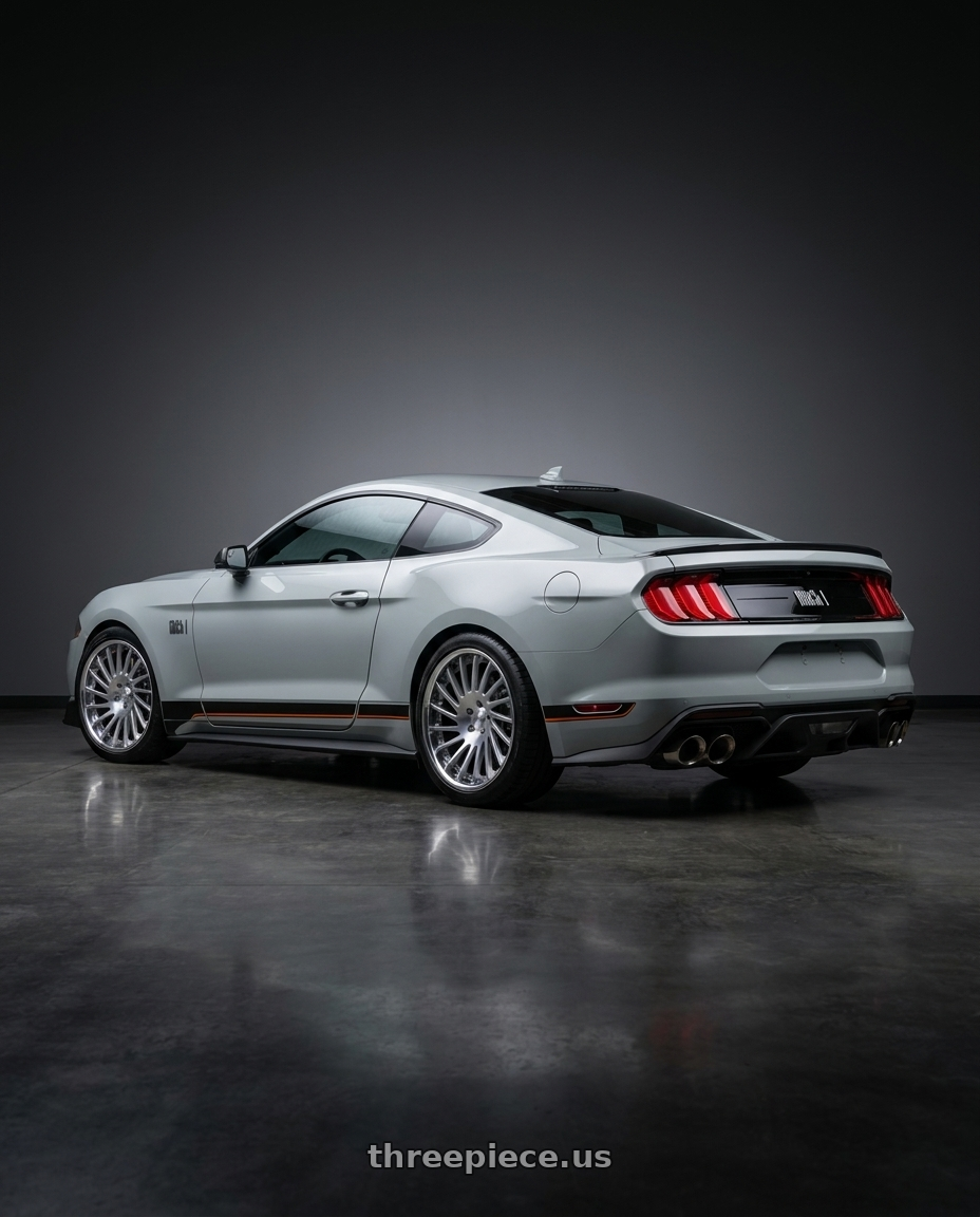 2021 Ford Mustang Mach 1 with SSR CV05 5x114.3 20X10.5+38 NR Disk Crystal Silver wheels rear three quarter view square tires