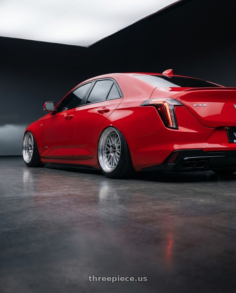 2021 CT4 SPORT with BBS LM 5x114.3 18x10.0+25 Diamond Silver wheels rear three quarter view meaty tires