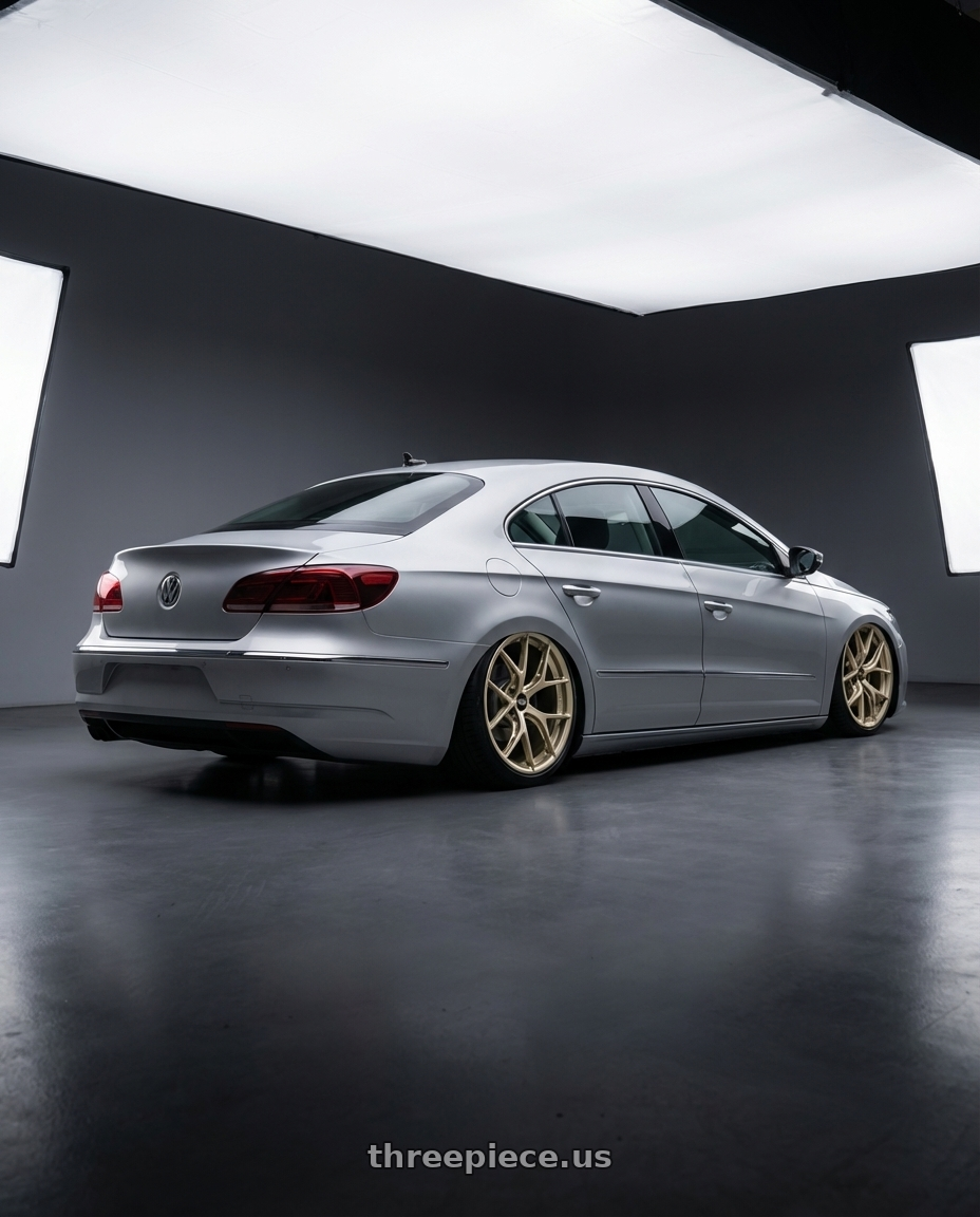 2015 Volkswagen CC with BBS FI-R Evo 5x112 19x9.5+15 White Gold wheels rear three quarter view slight stretch tires