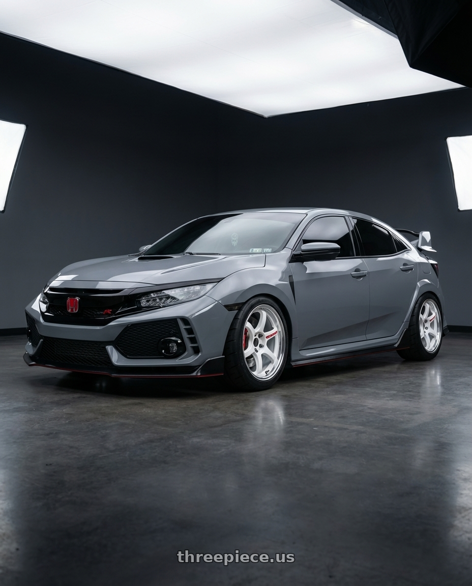 2018 Honda Civic type R  with Work Zr10 2P 5x100 18x10.0 +0 Azure White wheels front three quarter view lowered stance