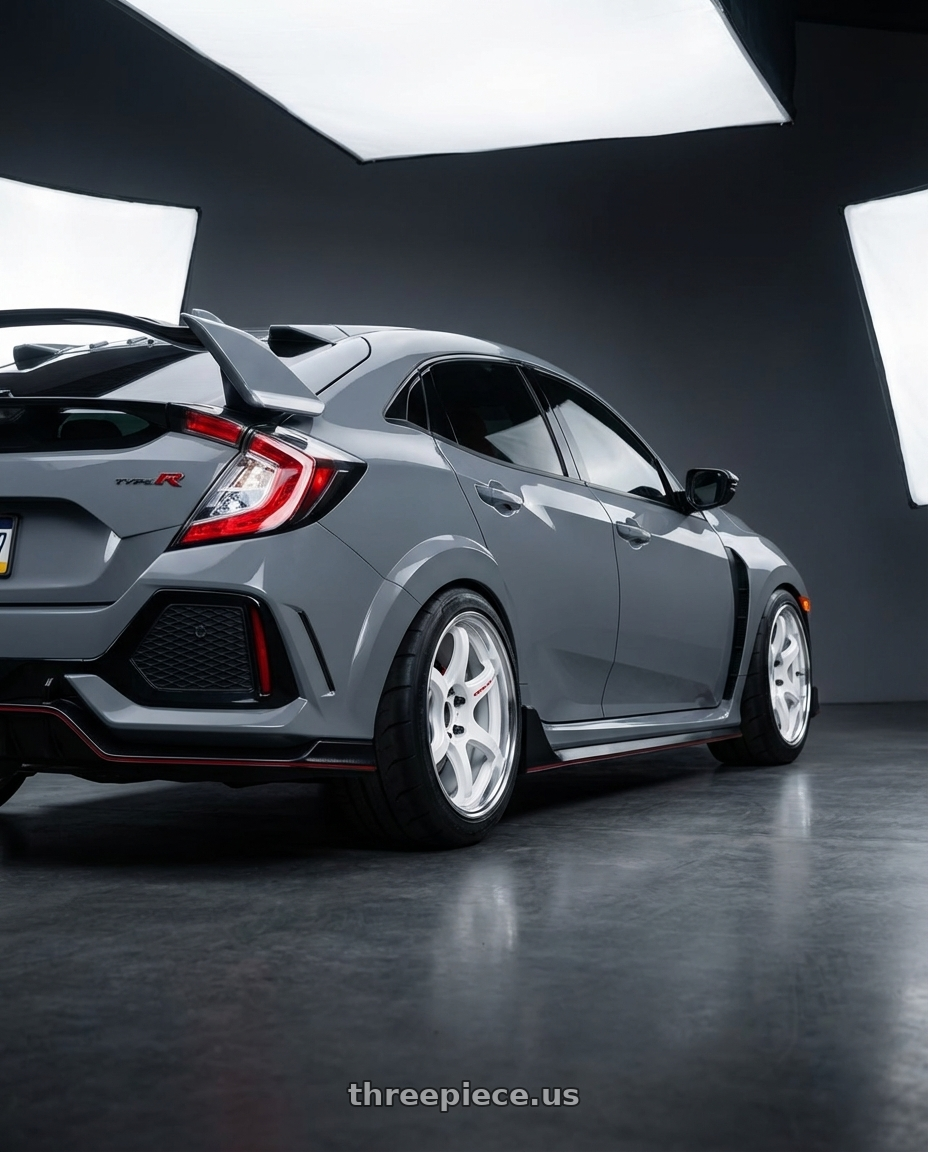 2018 Honda Civic type R  with Work Zr10 2P 5x100 18x10.0 +0 Azure White wheels rear three quarter view meaty tires